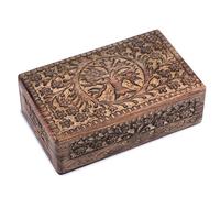 Ajuny Wooden Hand Carved Decorative Jewelry Box Tree of Life Carvings Vintage Keepsake Storage Organizer Travel Treasure Chest Trinket Holder Case Great Gifts 8x5 Inch