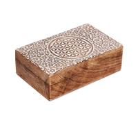 Ajuny Wooden Keepsake Box 8 x 5 Inch Celtic Knot White Brown Design | Hand Carved Jewellery Storage Trinket and Memory Organiser for Photos Letters Coins Treasure Chest and Decorative Home Gifts