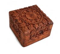 Ajuny Wooden Keepsake Box Hand Carved Jewellery Armoire Treasure Chest
