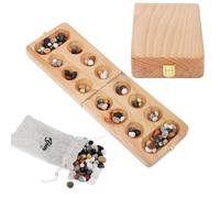 Ajuny Wooden Mancala Board Game Set - Folding Board with Multicolor 48+32 Stones, Ideal for Family Night, Portable Travel Fun Classic Table Game for Adults & Kids