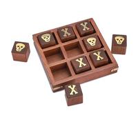 Ajuny Wooden Noughts & Crosses Tic Tac Toe Board Game 2-Player Travel Set Indoor/Outdoor Fun Family Games Night Brass Inlay Skull & Crossbones Coffee Table Décor Gift for all Ages (13.7 cm, 5.4 in)