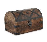 Ajuny Wooden Pirate Treasure Chest Jewellery Box 9 x 6 Inch, Handmade Keepsake Storage Box with Shell Strips, Vintage Decorative Trinket Organiser Gift Home Décor