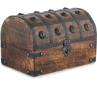 Ajuny Wooden Pirate Treasure Chest Jewellery Box 9 x 6 Inch, Handmade Mango Wood Keepsake Storage Box with Shell Strips, Vintage Decorative Trinket Organiser Gift for Home Décor