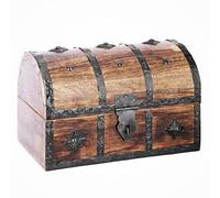 Ajuny Wooden Pirate Treasure Chest Jewellery Box 9x6in (23×15 cm) - Handmade Mango Wood Keepsake Storage with Shell Strip Inlay, Vintage Decorative Trinket Organiser, Gift for Women & Men