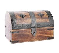 Ajuny Handcrafted Wooden Pirate Treasure Chest Jewelry Box Multipurpose Vintage Shell Strips Keepsake Trinket Storage Case Holder Necklace Earring Organizer Gift, 9x6 Inch