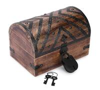 Ajuny Wooden Pirate Treasure Chest Jewellery Box with Lock & Key - 9×6 in Vintage Nautical Keepsake Trunk with Shell Strips, Handcrafted Decorative Organiser for Rings, Letters & Trinkets