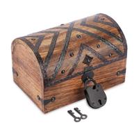 Ajuny Wooden Pirate Treasure Chest with Lock & Key Handcrafted Decorative Storage Chest Jewellery Box With Shell Strips Multipurpose Keepsake Organiser for Rings, Letters & Trinket Case Gifts 9x6 Inch