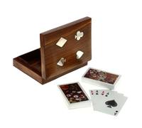 Ajuny Wooden Playing Card Box 15 × 12 cm Handcrafted Brass-Inlay Double-Deck Holder with 2 ‘Ace’ Card Packs, Decorative Storage Organiser, Ideal Anniversary or Housewarming Gift