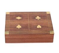 Ajuny Wooden Playing Card Box Double Deck Holder with 2 Packs of Cards, Handmade Brass Inlay Storage Case Organiser for Poker Bridge Card Games Gift, 6.25 x 4.75 x 1.5 Inch
