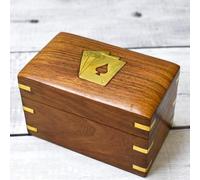 Ajuny Wooden Playing Card Box Handcrafted Double-Deck Holder with Brass Ace Inlay, Includes Two Card Packs, Elegant Collectors Christmas, Anniversary or Housewarming Present