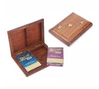 Ajuny Wooden Playing Card Case 2 Deck Set Brass Inlay Design Double Playing Card Holder Box, Decorative Storage Case Organiser with 2 Ace Card Packs, Handcrafted Elegant Gift 15 x 12 cm