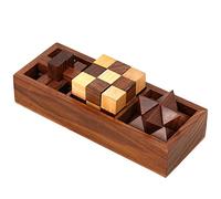 Ajuny Wooden Puzzle Games Box Set 3 in 1 Brain Teasers with Storage Tray