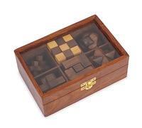 Ajuny Wooden Puzzle Games Box Set - Challenging Brain Teasers 3D Puzzles for Teens and Adults with Decorative Storage Box Glass Lid Interlocking Games for IQ Test Handcrafted Game Gifts