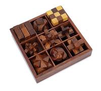 Ajuny Wooden Puzzle Games Box Set - Challenging Brain Teasers 3D Puzzles for Teens and Adults with Decorative Storage Box Interlocking Games for IQ Test Handcrafted Game Gifts