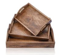 Ajuny Wooden Serving Trays Set of 3 with Handles, Plain Rectangular Nesting