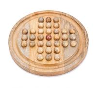 Ajuny Wooden Solitaire Board Game 10.8 Inch, Classic Peg Solitaire Puzzle Set with Wooden Balls, Traditional One Player Brain Teaser Strategy Mind Game for Kids Adults Seniors