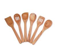 Ajuny Wooden Spoons for Cooking 6 Piece, Non-Stick Wood Spatula Spoon Utensils Set, Durable Cooking & Serving Tools, Flat Handle Housewarming Gifts for Everyday Use