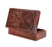 Ajuny Wooden Storage Box 10 x 6 x 3 Inch Leaves Carved Keepsake Chest