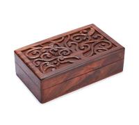 Ajuny Wooden Storage Box 10 x 6 x 3 Inch Tree Design Carved Keepsake Chest