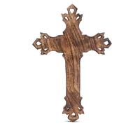 Ajuny Wooden Wall Cross Mango Wood Hand-Carved Plain Design Christian Wall Hanging Rustic Vintage Religious Catholic Prayer Cross for Church Chapel Living Room Altar or Hallway Décor (37.3 × 24.8 cm)