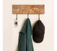 Ajuny Wooden Cloth Hooks Wall Mounted Coat Rack 3 Hooks with Two Elephant Carving for Hanging Clothes Robes Towels Coats Key Hooks for Entryway Home Decor Gifts - 37.5x21 Cm