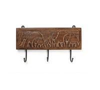Ajuny Wooden Wall-Mounted Coat Rack with Elephant Carving 3 Hooks Pre-Drilled Holes for Hanging Clothes Keys Towel & Robe Hooks for Hallway Bathroom & Bedroom Home Decor Gifts (37.5 × 21 cm)