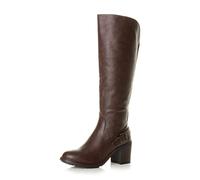 AJVANI Block high Heel Wide Calf Zip Stretch Biker Knee Boots Size 6 39 Brown