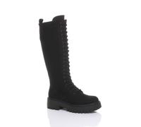 Ajvani Chunky Heel Platform Lace Up Zip Calf Biker Military Boots In Black Black