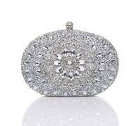 Ajvani Diamante Embellished Oval Prom Clutch Bag In Silver Silver