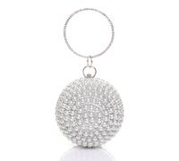 Ajvani Diamante Pearl Evening Party Spherical Ball Bag In Silver Silver