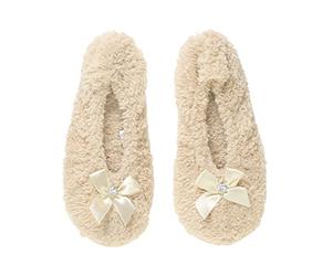AJVANI elastic slip on novelty fleece bow slippers socks size medium 5-6