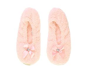 AJVANI elastic slip on novelty fleece bow slippers socks size small 3-4