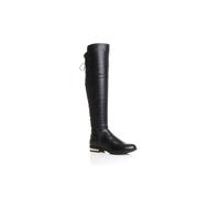 Ajvani Elastic Tie Up Riding Knee High Boots In Black Black
