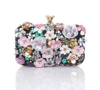 Ajvani Embellished Flower Rectangle Prom Bridal Wedding Evening Clutch Bag In Black Black