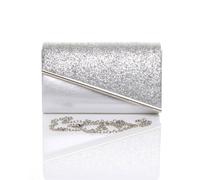 Ajvani Evening Glitter Metallic Occasion Prom Party Clutch Bag In Silver Silver