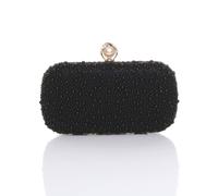 Ajvani Evening Pearl Beaded Satin Bridal Wedding Prom Party Bag In Black Black