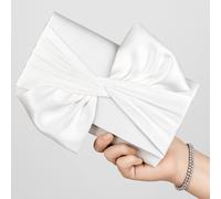 Ajvani Evening Wedding Bridal Satin Prom Party Clutch Shoulder Bag In White White