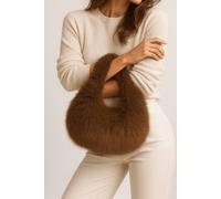 Ajvani Faux Fur Furry Fluffy Shoulder Scoop Grab Bag In Brown Brown