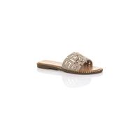 Ajvani Flat Diamante Mule Sandals Flip Flops Sliders In Gold Gold