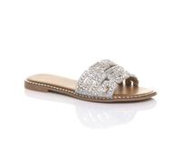 Ajvani Flat Diamante Mule Sandals Flip Flops Sliders In Silver Silver