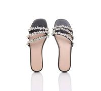 Ajvani Flat Diamante Sparkly Flip Flops Sliders Sandals In Black Black