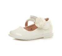 AJVANI Flat gem Flower Strap Bridesmaid Party Formal Shoes Size 3 White Patent