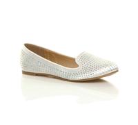 AJVANI Flat Diamante Wedding Evening Ballerina Pumps Shoes Size 7 40 White