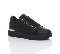 Ajvani Flat Heel Diamante Sparkly Trainers In True Black True Black