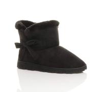 Ajvani Flat Heel Faux Fur Lined Ankle Boots Faux Suede Slippers In Black Black 5