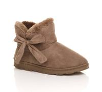 Ajvani Flat Heel Faux Fur Lined Ankle Boots Faux Suede Slippers In Taupe Taupe 8