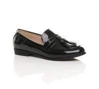 Ajvani Flat Heel Flats Patent Loafers In Black Black 3