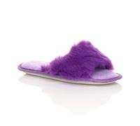 Ajvani Flat Heel Fluffy Peep Toe Slippers In Purple Purple