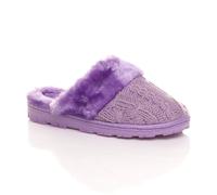 Ajvani Flat Heel Mule Glitter Cable Knit Slippers In Lilac Lilac