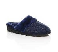 Ajvani Flat Heel Mule Glitter Cable Knit Slippers In Navy Navy